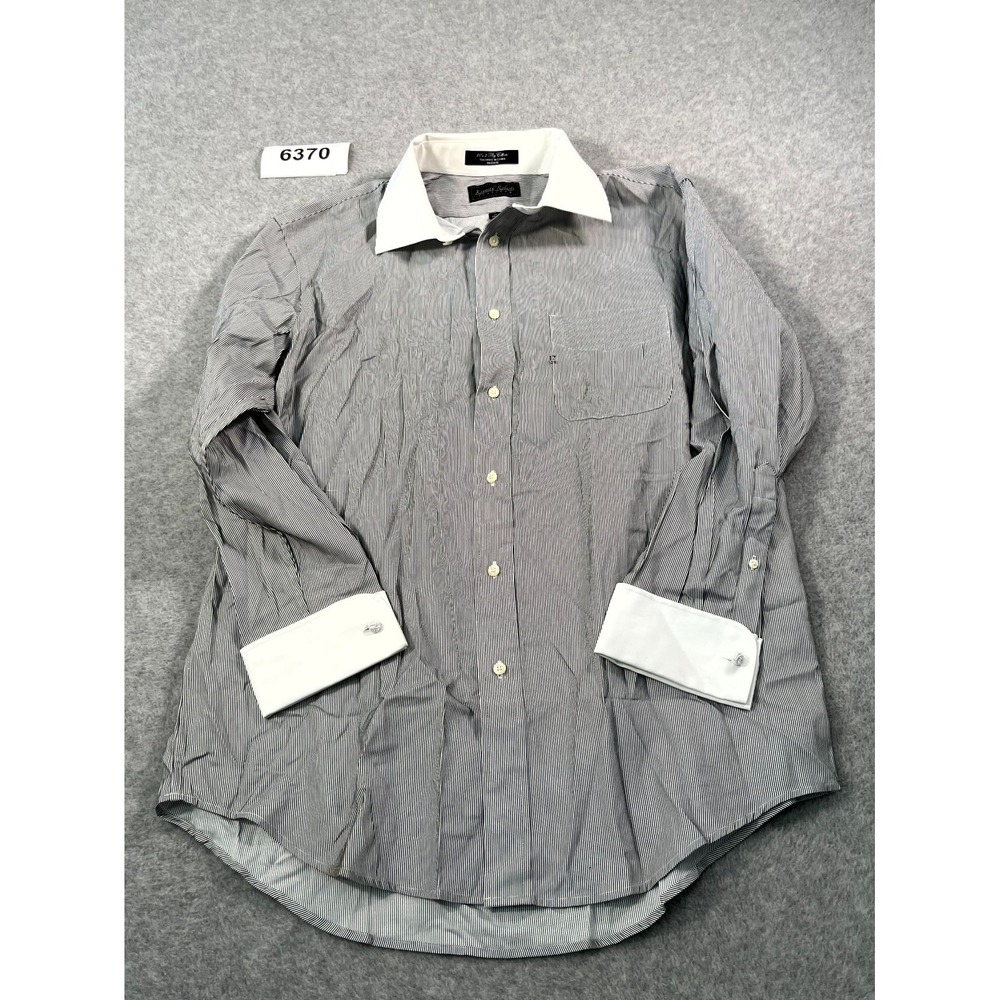 Kenneth Roberts Platinum Dress Shirt Mens 17 Black White Striped Career Formal